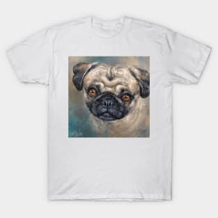 Contemporary Painting of a Gorgeous Pug in Blue Beige Background T-Shirt